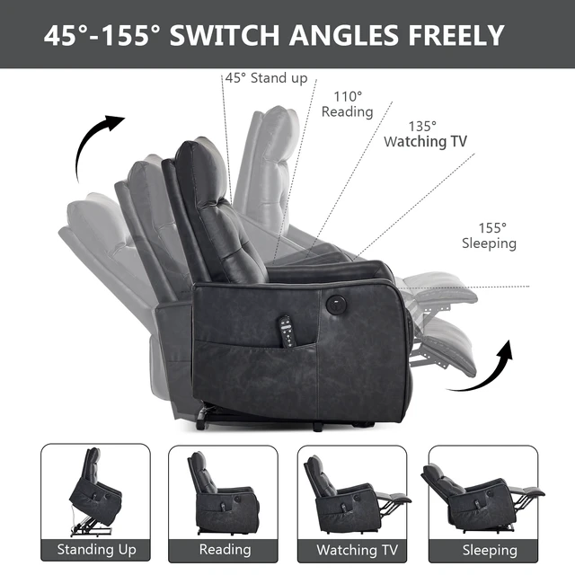 Alt view image 4 of 7 - Single Motor Power Lift Recliner Chair with Massage and Heat for Elderly, Heavy Duty Motion Mechanism and One USB