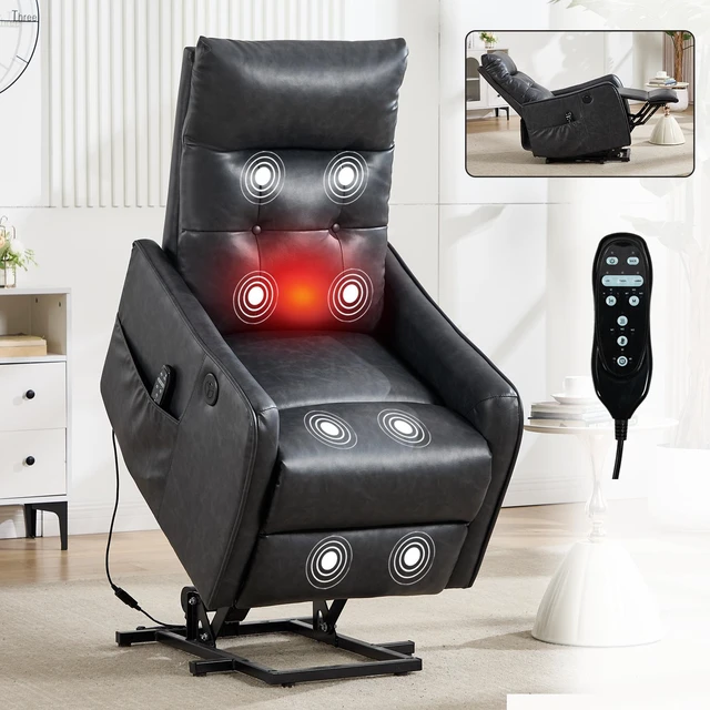 Main image of Single Motor Power Lift Recliner Chair with Massage and Heat for Elderly, Heavy Duty Motion Mechanism and One USB