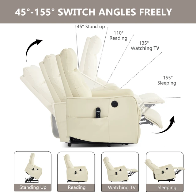 Alt view image 4 of 7 - Single Motor Power Lift Recliner Chair with Massage and Heat for Elderly, Heavy Duty Motion Mechanism and One USB