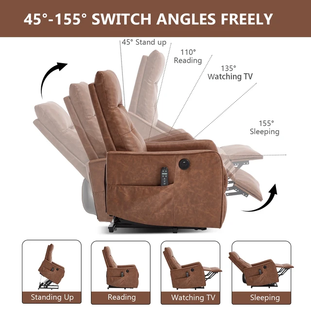 Alt view image 4 of 7 - Single Motor Power Lift Recliner Chair with Massage and Heat for Elderly, Heavy Duty Motion Mechanism and One USB