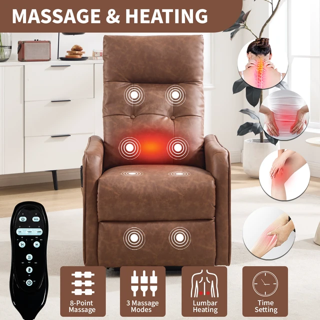 Alt view image 6 of 7 - Single Motor Power Lift Recliner Chair with Massage and Heat for Elderly, Heavy Duty Motion Mechanism and One USB