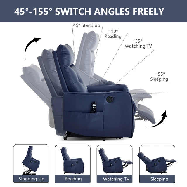 Alt view image 5 of 7 - Single Motor Power Lift Recliner Chair with Massage and Heat for Elderly, Heavy Duty Motion Mechanism and One USB