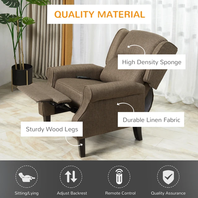 Alt view image 5 of 7 - Massage Recliner Sofa with Heat Function, Remote Control, Brown, Polyester, Recliners Massage Chairs