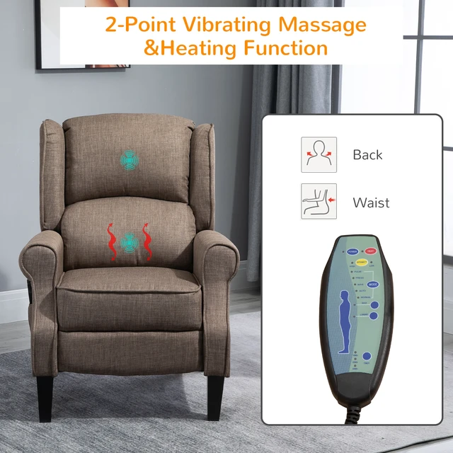 Alt view image 7 of 7 - Massage Recliner Sofa with Heat Function, Remote Control, Brown, Polyester, Recliners Massage Chairs