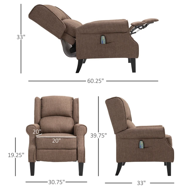 Alt view image 3 of 7 - Massage Recliner Sofa with Heat Function, Remote Control, Brown, Polyester, Recliners Massage Chairs