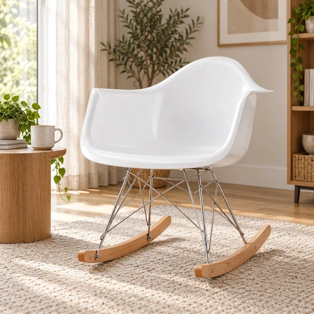 Main image of Fiberglass Rocking Chair, Gloss White, Fiberglass, Solid Wood and Stainless Steel