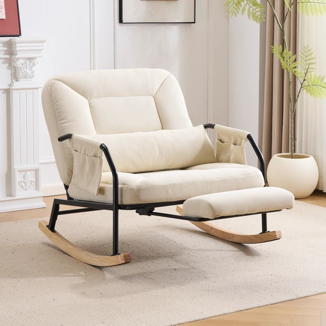 Main image of Corduroy Rocking Chair Pull-Out Footrest, 100°-160° Adjustable Backrest Glider Rocker Recliner with Side Pocket