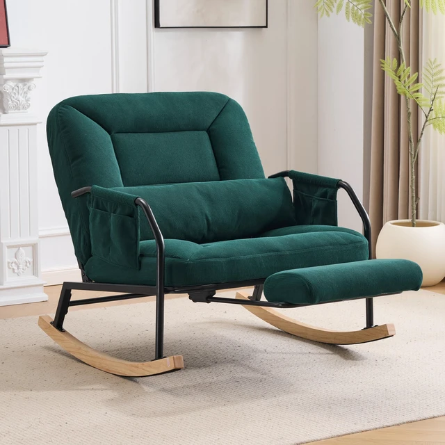 Main image of Corduroy Rocking Chair Pull-Out Footrest, Adjustable Backrest 100°-160° Glider Rocker Recliner with Side Pocket