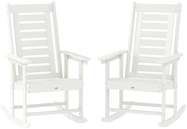 Main image of Outdoor Rocking Chairs Set, HDPE Patio Rocking Chairs with 28 Inch High Back and Wide Armrests All Weather Slatted
