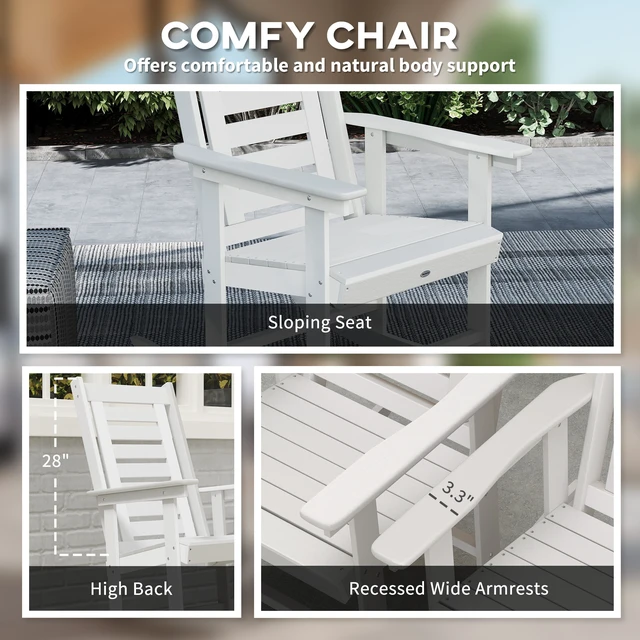 Alt view image 4 of 7 - Outdoor Rocking Chairs Set, HDPE Patio Rocking Chairs with 28 Inch High Back and Wide Armrests All Weather Slatted