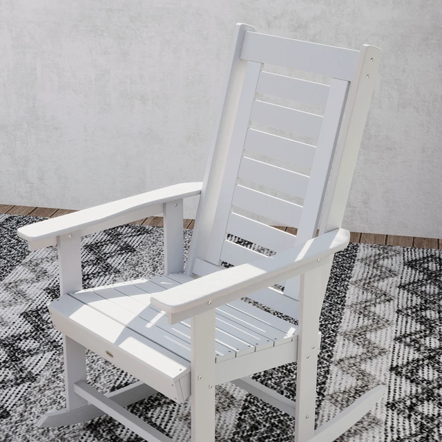 Alt view image 2 of 7 - Outdoor Rocking Chairs Set, HDPE Patio Rocking Chairs with 28 Inch High Back and Wide Armrests All Weather Slatted