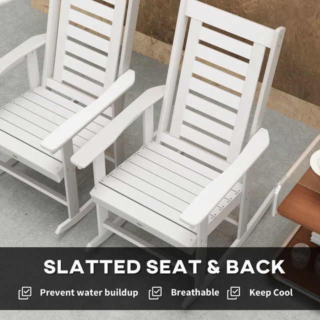 Alt view image 3 of 7 - Outdoor Rocking Chairs Set, HDPE Patio Rocking Chairs with 28 Inch High Back and Wide Armrests All Weather Slatted