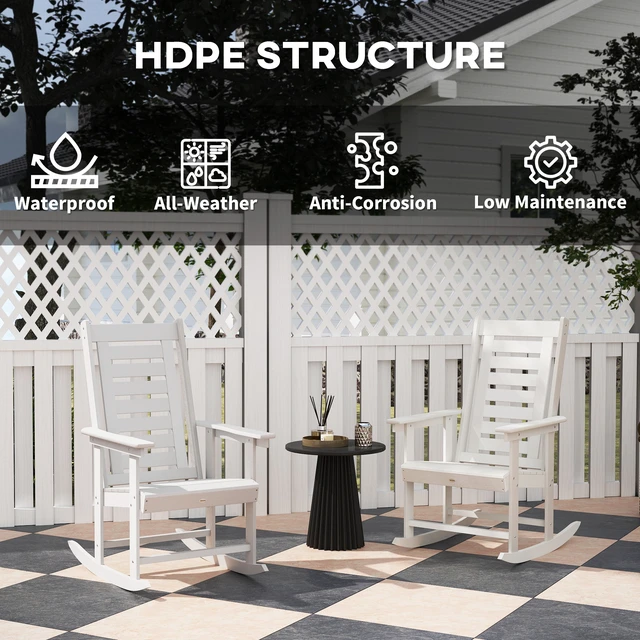 Alt view image 5 of 7 - Outdoor Rocking Chairs Set, HDPE Patio Rocking Chairs with 28 Inch High Back and Wide Armrests All Weather Slatted