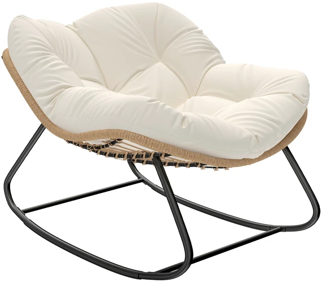 Main image of Papasan Rocking Chair, Wicker Indoor Outdoor Rocking Papasan Chair with Cushion Rattan Outdoor Rocker Egg for Living