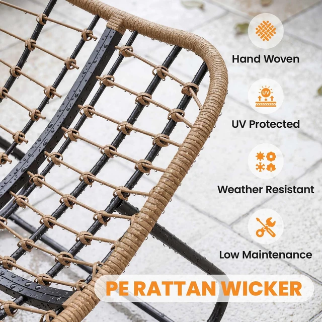 Alt view image 3 of 7 - Papasan Rocking Chair, Wicker Indoor Outdoor Rocking Papasan Chair with Cushion Rattan Outdoor Rocker Egg for Living