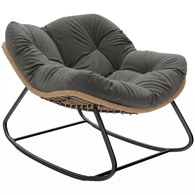 Main image of Papasan Rocking Chair, Wicker Indoor Outdoor Rocking Papasan Chair with Cushion Rattan Outdoor Rocker Egg for Living