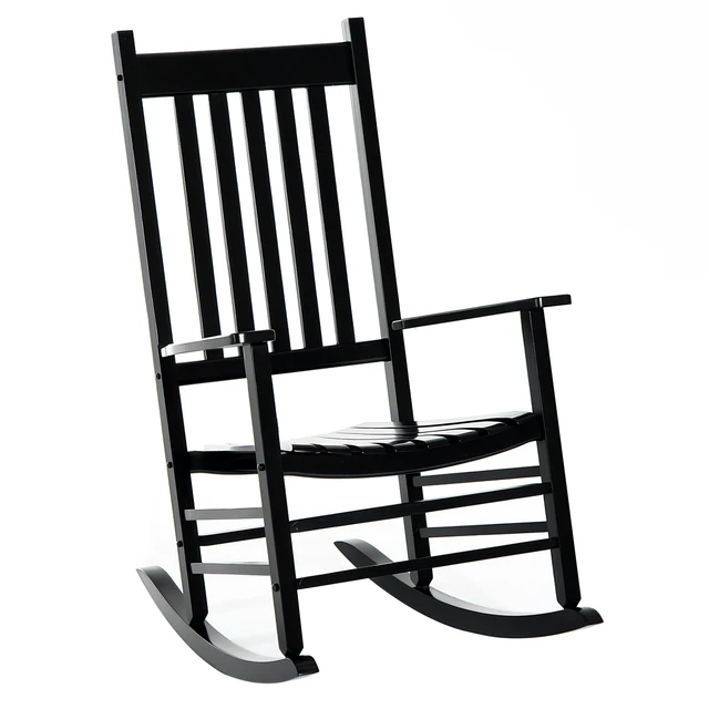 Alt view image 4 of 7 - Outdoor Rocking Chair, Patio Wooden Rocking Chair with Smooth Armrests High Back for Garden Supports 353 LBS, Black