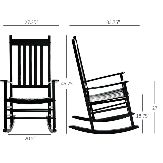 Alt view image 3 of 7 - Outdoor Rocking Chair, Patio Wooden Rocking Chair with Smooth Armrests High Back for Garden Supports 353 LBS, Black