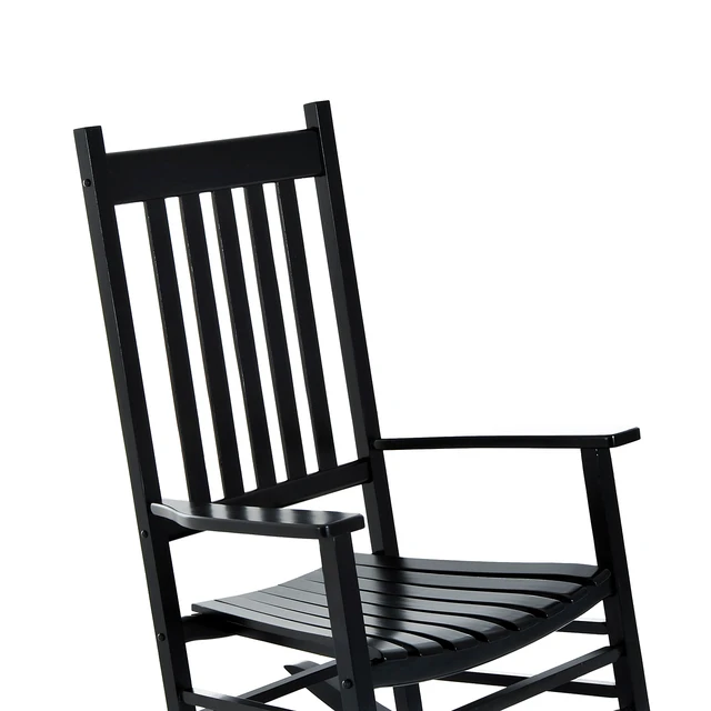 Alt view image 6 of 7 - Outdoor Rocking Chair, Patio Wooden Rocking Chair with Smooth Armrests High Back for Garden Supports 353 LBS, Black