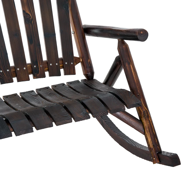 Alt view image 3 of 7 - Outdoor Wooden Rocking Chair, Double Person Adirondack Rocker with Slatted Seat High Backrest Armrests for Patio Garden