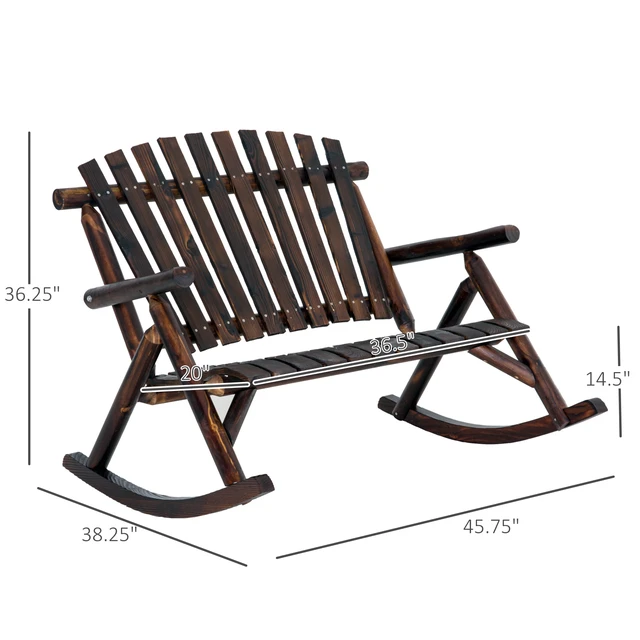 Alt view image 7 of 7 - Outdoor Wooden Rocking Chair, Double Person Adirondack Rocker with Slatted Seat High Backrest Armrests for Patio Garden