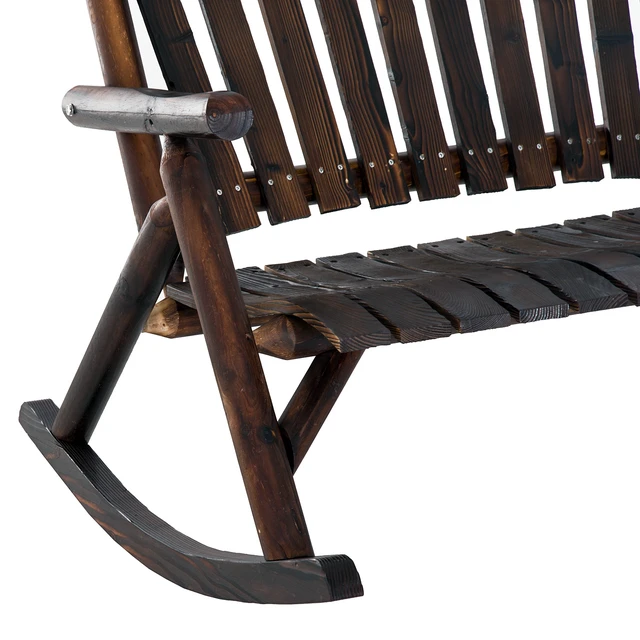 Alt view image 2 of 7 - Outdoor Wooden Rocking Chair, Double Person Adirondack Rocker with Slatted Seat High Backrest Armrests for Patio Garden