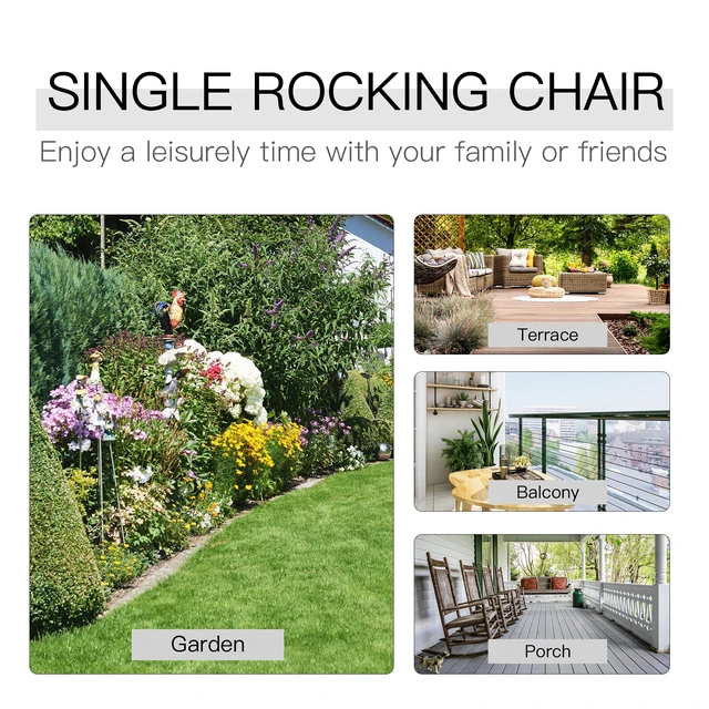 Alt view image 6 of 7 - Outdoor Wooden Rocking Chair, Double Person Adirondack Rocker with Slatted Seat High Backrest Armrests for Patio Garden