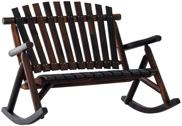 Main image of Outdoor Wooden Rocking Chair, Double Person Adirondack Rocker with Slatted Seat High Backrest Armrests for Patio Garden