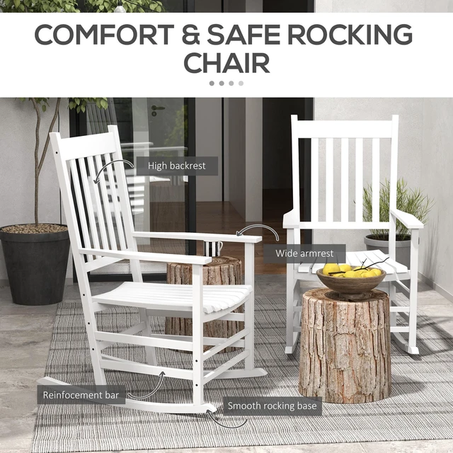 Alt view image 5 of 7 - Outdoor Rocking Chair Set, Patio Rocking Chair with Smooth Curves High Density Wooden Rockers for Lawn Garden Supports
