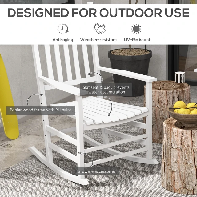 Alt view image 6 of 7 - Outdoor Rocking Chair Set, Patio Rocking Chair with Smooth Curves High Density Wooden Rockers for Lawn Garden Supports