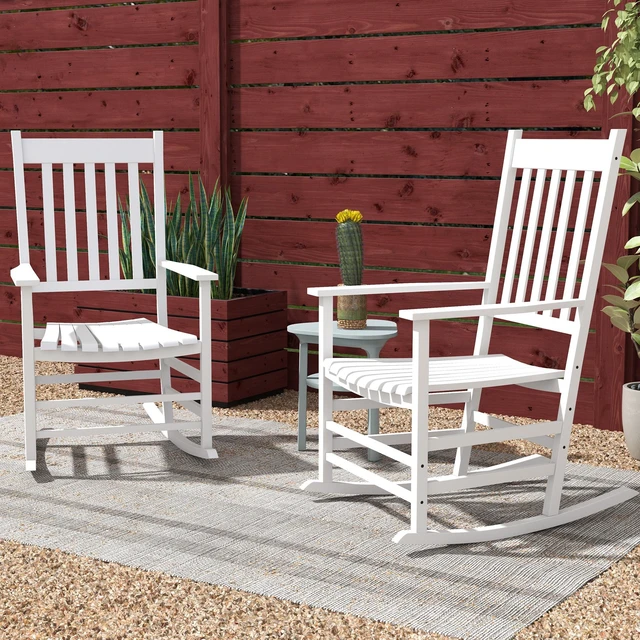 Alt view image 3 of 7 - Outdoor Rocking Chair Set, Patio Rocking Chair with Smooth Curves High Density Wooden Rockers for Lawn Garden Supports