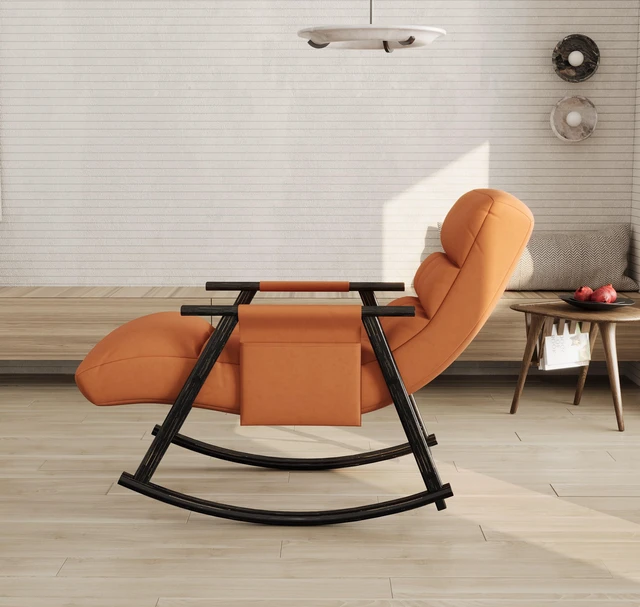 Alt view image 5 of 7 - Upholstered Folding Rocking Chair, Casual Lounge Rocker with Adjustable High Back and Footrest Side Pockets for Living