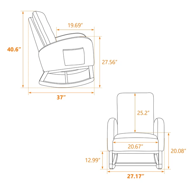 Alt view image 4 of 7 - 27 Inch Rocking Chair, Sherpa Glider Chair with High Back and Side Pocket Rocking Accent Armchair with Rubber Wood