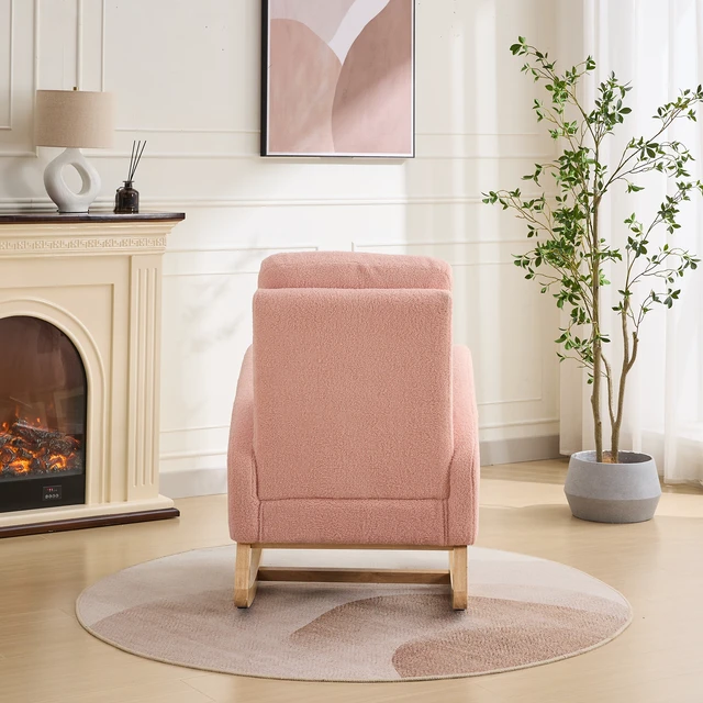 Alt view image 5 of 7 - 27 Inch Rocking Chair, Sherpa Glider Chair with High Back and Side Pocket Rocking Accent Armchair with Rubber Wood
