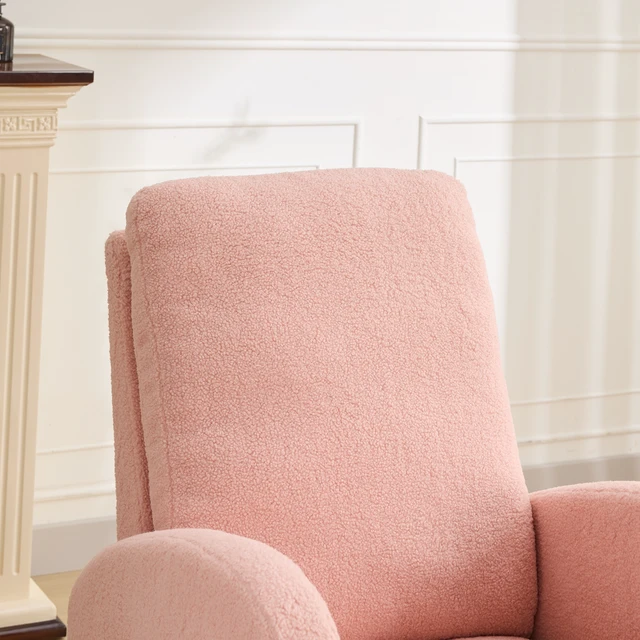 Alt view image 6 of 7 - 27 Inch Rocking Chair, Sherpa Glider Chair with High Back and Side Pocket Rocking Accent Armchair with Rubber Wood