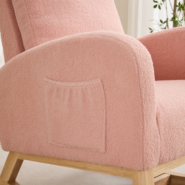 Alt view image 7 of 7 - 27 Inch Rocking Chair, Sherpa Glider Chair with High Back and Side Pocket Rocking Accent Armchair with Rubber Wood