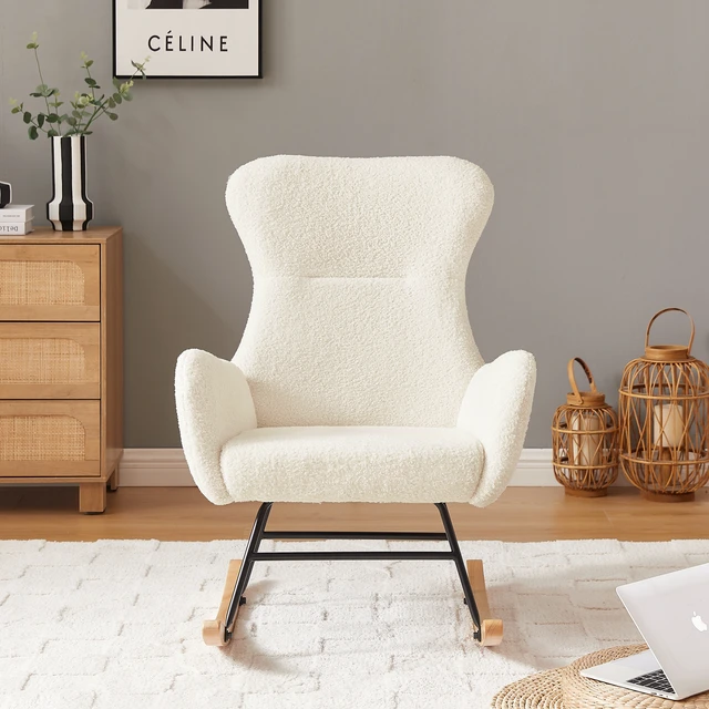 Alt view image 2 of 7 - Teddy Rocking Armchair, Beige, Metal, Rocking Chairs