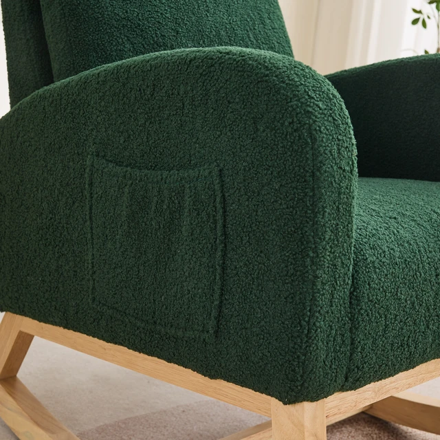 Alt view image 7 of 7 - 27 Inch Rocking Chair, Sherpa Glider Chair with High Back and Side Pocket Rocking Accent Armchair with Rubber Wood