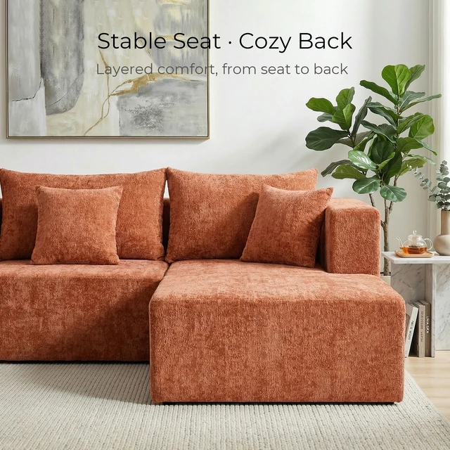 Alt view image 5 of 7 - Chenille Modular l Shaped Sectional Sofa with Chaise, Couch with Cup Holders and Side Storage Pockets Cushion Sofa