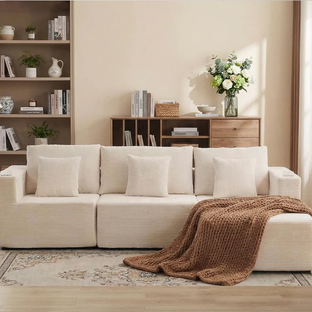 Main image of Chenille Modular l Shaped Sectional Sofa with Chaise, Couch with Cup Holders and Side Storage Pockets Cushion Sofa