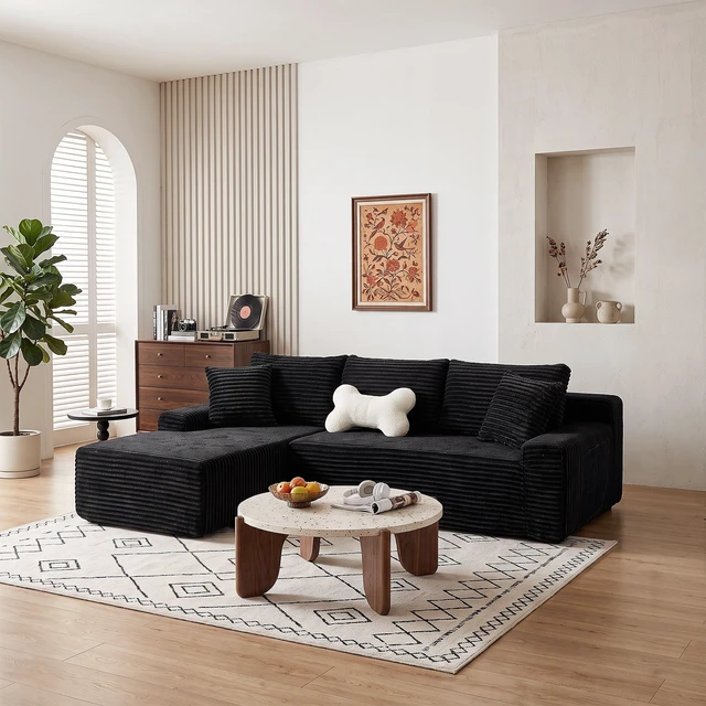 Main image of 94.06 Inch Left Chaise l Shaped Cloud Sectional Sofa, Modular Corduroy Couch with Arm Storage Pockets Deep Seat