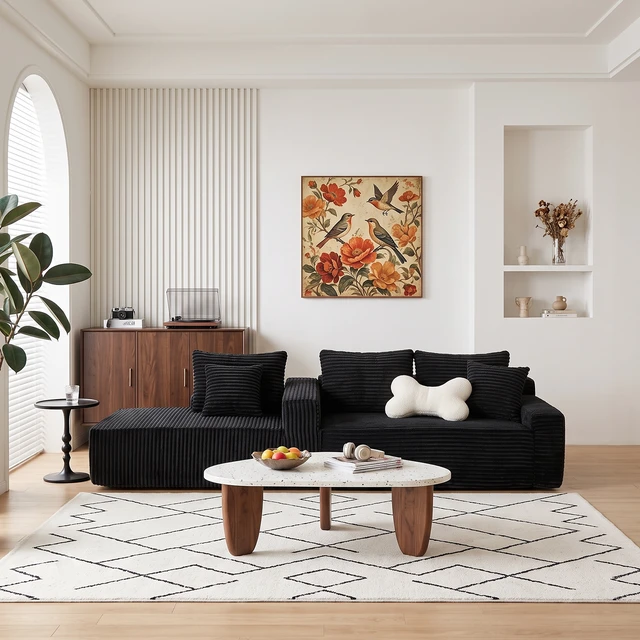Alt view image 2 of 6 - 94.06 Inch Left Chaise l Shaped Cloud Sectional Sofa, Modular Corduroy Couch with Arm Storage Pockets Deep Seat
