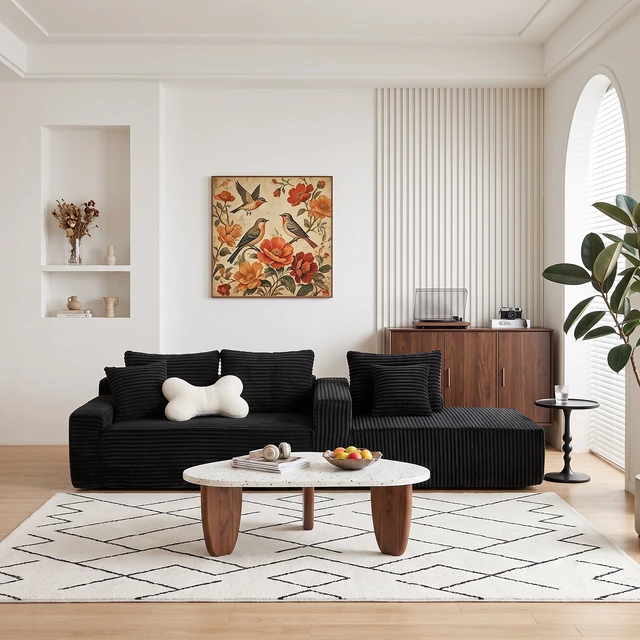 Alt view image 2 of 6 - 94.06 Inch Right Chaise l Shaped Cloud Sectional Sofa, Modular Corduroy Couch with Arm Storage Pockets Deep Seat