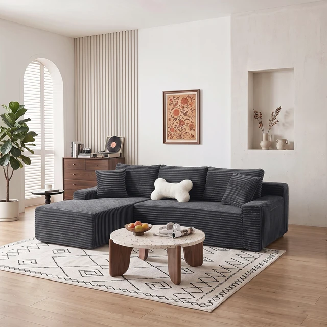 Main image of 94.06 Inch Left Chaise l Shaped Cloud Sectional Sofa, Modular Corduroy Couch with Arm Storage Pockets Deep Seat