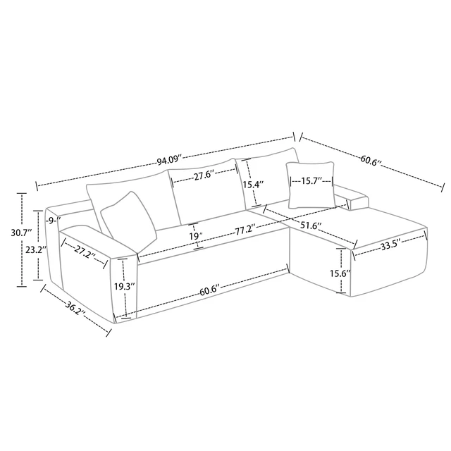 Alt view image 5 of 6 - 94.06 Inch Right Chaise l Shaped Cloud Sectional Sofa, Modular Corduroy Couch with Arm Storage Pockets Deep Seat