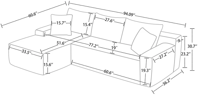 Alt view image 5 of 6 - 94.06 Inch Left Chaise l Shaped Cloud Sectional Sofa, Modular Corduroy Couch with Arm Storage Pockets Deep Seat