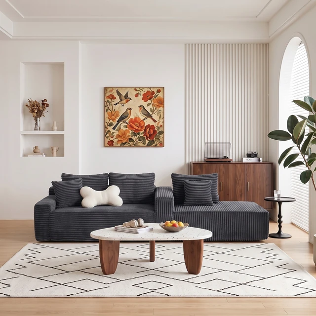 Alt view image 2 of 6 - 94.06 Inch Right Chaise l Shaped Cloud Sectional Sofa, Modular Corduroy Couch with Arm Storage Pockets Deep Seat