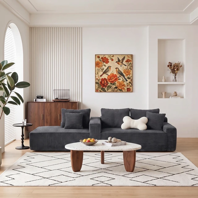 Alt view image 2 of 6 - 94.06 Inch Left Chaise l Shaped Cloud Sectional Sofa, Modular Corduroy Couch with Arm Storage Pockets Deep Seat