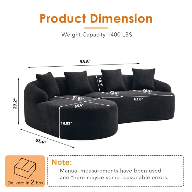 Alt view image 2 of 7 - Compression l Shape Sectional Sofa with Curved Chaise, Modular Chenille Couch 30d High Density Foam Modular Couches