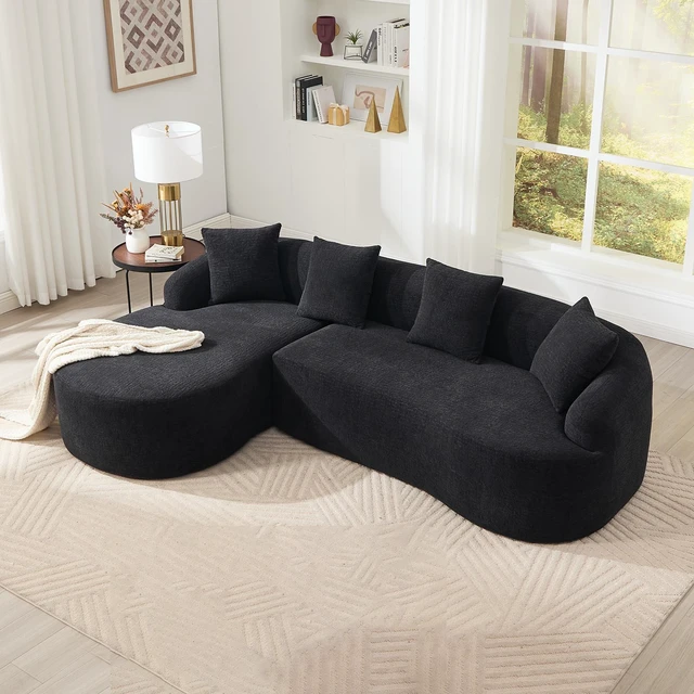 Main image of Compression l Shape Sectional Sofa with Curved Chaise, Modular Chenille Couch 30d High Density Foam Modular Couches